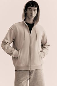 Sudadera con capucha y cordón de manga larga Beige claro para hombre, sudadera holgada con cremallera, bolsillos laterales diagonales, algodón y poliéster para invierno - Product Image 5