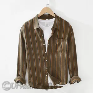 Latest Arrival Popular Design Export Quality Men's Shirts Linen Long Sleeves Striped Casual Shirts for Men's at Wholesale Prices