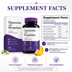 Capsules de Quercétine et Bromélaïne Végétaliennes en Gros 500mg avec Extrait d'Ortie – Complément Quotidien de Soutien Respiratoire et Bien-être – Direct Usine - Product Image 6