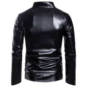 Blouson aviateur en cuir boutonné de couleur noire unisexe hommes à manches longues hommes manteaux décontractés vestes - Product Image 3