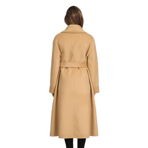 Abrigo de lana fino de invierno con solapa, color liso, corte ajustado, para mujer, con LOGO personalizado, largo, tejido estándar - Product Image 5