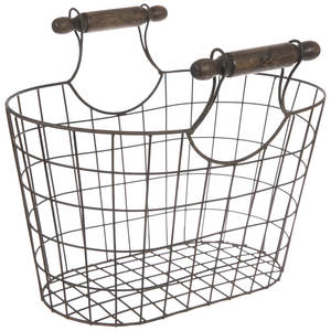 Panier en acier antique avec poignée en bois Panier de finition antique pour le stockage d'épicerie à usage domestique Prix d'usine - Product Image 1