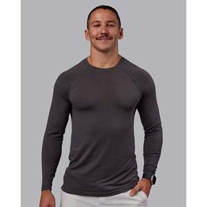 T-shirt de fitness à manches longues AeroFLX+ pour homme, compression sans couture, coupe ajustée, mélange coton-bambou uni, 220g - Product Image 1