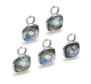 Haute qualité labradorite 7mm coussin coupe pierre précieuse simple caution lunette ensemble connecteur en argent bijoux faits à la main pour faire des vêtements d'été - Product Image 1