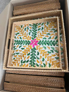 Plateau en rotin fait à la main avec incrustation de nacre naturelle, plateau de service décoratif pour la décoration de la maison en provenance du Vietnam - Product Image 5