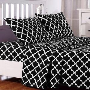 Modern Black & <b>White</b> Floral Pattern Organic Eco-Friendly 500TC All-Season 100% Cotton <b>Bed</b> Sheet Set Soft Bedding Pillowcases - Product Image 1