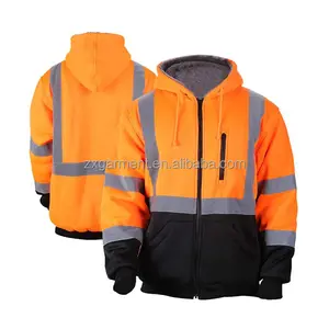 Custom Wholesale Warm Up Low Pill Polar Fleece 100% Polyester Pullover Hi Vis Safety Hoodie With Hood