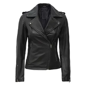 Chaqueta de cuero personalizada para mujer Chaqueta de cuero sólido para mujer Bordado OEM - Product Image 2
