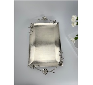 Mondern Handicraft <b>Trays</b> Indian Silver Dishes Brass Boarder With Floral Pattern Stainless Steel <b>Trays</b> Tier Stand Fruit Salad - Product Image 6