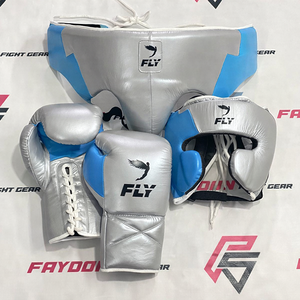 Juego de Boxeo Profesional FLY con Logotipo Personalizado, Disponible en Todos los Colores Azul y Plata, Guantes de Sparring OEM ODM, Protector de Cabeza y Ingle - Product Image 1