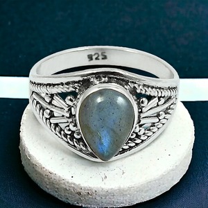 Pierre précieuse de labradorite de feu bleu naturel Bague de luxe en argent sterling 925 faite à la main Bijoux Boho Fournisseurs de gros Prix d'usine - Product Image 1