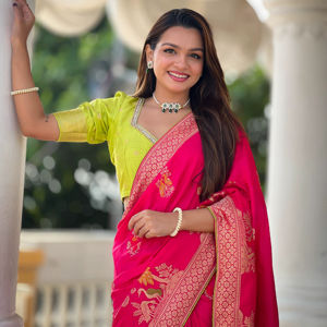 Elegant DOLA SILK <b>SAREE</b> with ZARI WEAVING PALLU in <b>GOLDEN</b> COLOUR for PARTY - Product Image 1