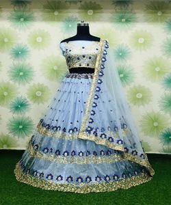 Vêtements de mariage Georgette soie séquence travail tenue de soirée Lehenga Choli avec Dupatta bleu ciel couleur meilleur prix Textile vêtement ApparelGarment - Product Image 5