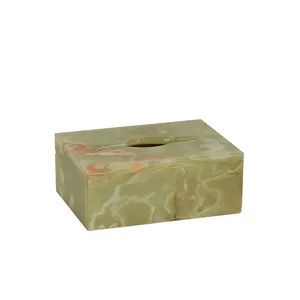 Boîte à mouchoirs en marbre d'onyx vert, boîte à mouchoirs en pierre d'onyx fabriquée à la main, couvercle de boîte à mouchoirs oblong - Product Image 1