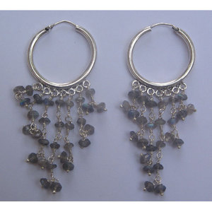 Pendientes de Labradorita Facetada con Borla Clásica y Colgante de Aro, con Cuarzo y Cobre, para Ocasiones Religiosas y Fiestas - Product Image 1