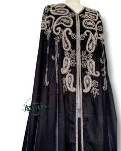 Abaya Kaftan à manches longues, grande taille, tenue de soirée, Ramadan, fait main, perlé, uni, longueur au sol, léger, islamique - Product Image 4