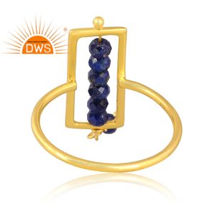 Meilleure vente Bague empilable en argent sterling plaqué or 18 carats avec perles de lapis lazuli naturel Fabricant de bijoux personnalisé - Product Image 4