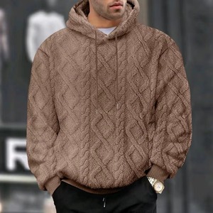 Otoño e Invierno ocio hombres 100% algodón Jacquard pulóver chaqueta tendencia de calle alta con deportes con capucha de terciopelo de doble cara - Product Image 4