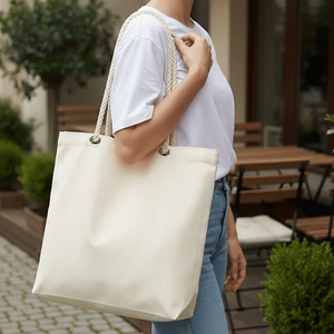 Large Solid Color Canvas Tote <b>Bag</b> with Zippered Inner Pocket 19x16x4 Cotton <b>Fabric</b> Shopping - Product Image 1
