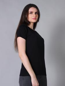 Camiseta de Manga Corta con Cuello Redondo para Mujer, 100% Algodón Elástico, Color Negro, Tela Canvas de Verano, Suministro ODM, Tallas Grandes, Estampado de Personajes - Product Image 3