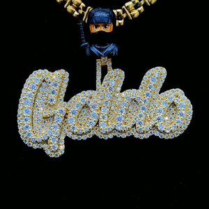 Personalizado plata VVS Moissanite Iced cursiva letra nombre colgante 100% pasó diamante probador chapado en oro Hip Hop esmalte fianza encantos - Product Image 1