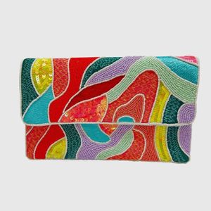 Pochette de broderie de perles de rocaille à la main de luxe sac de fête pochette perlée multicolore personnalisée pour les cadeaux de fête de mariage en coton - Product Image 6