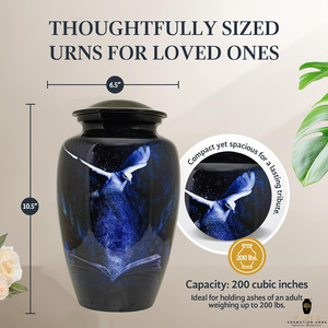 Urna Funeraria Ecológica de Estilo Americano con Diseño de Pájaro Azul y Blanco Brillante para Cenizas Humanas con Capacidad de 220 Pulgadas Cúbicas - Product Image 4