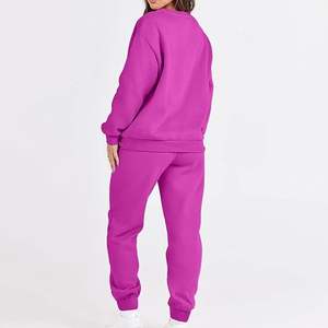 เสื้อวอร์มสีพื้นสำหรับผู้หญิงขนาดใหญ่พิเศษเสื้อคอกลมมีฮู้ดกางเกงสเวตเชิ้ตชุดวิ่งออกกำลังกายสำหรับผู้หญิง - Product Image 2