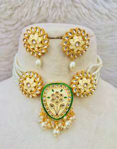 Elegante y moderno Fusion Kundan Meenakari conjunto de collar de boda único latón pesado personalizado moda gargantillas collares perla Bambú - Product Image 6