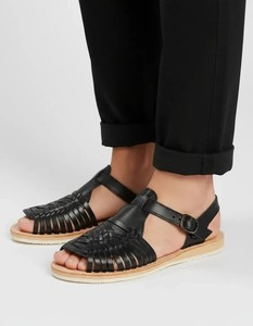 Sandales plates en cuir tressé noir pour femmes, avec boucle, légères, décontractées, pour l'été. - Product Image 5