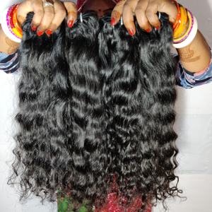 Wholesale Cuticle Aligned Indian Remy Hair Extensions Unprocessed Double Weft <b>Raw</b> Virgin Human Hair Natural <b>Black</b> Color Wavy - Product Image 5