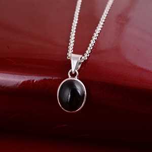 Collier en acier inoxydable minimaliste pendentif ovale en pierre d'agate naturelle unisexe bijoux noirs à la mode pour cadeau de fête de mariage - Product Image 1
