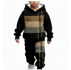 Conjunto de Sudadera Unisex para Niños, Mezcla de Algodón, Colores Personalizados, Alta Calidad, Pantalones Deportivos Cómodos e Informales con Puños, Bloques de Color, Felpa - Product Image 5