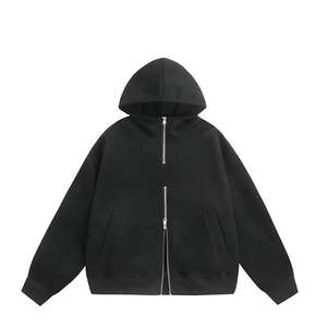 เสื้อฮู้ดดี้ผู้ชายคุณภาพสูง ผ้าฝ้าย 100% น้ำหนัก 400 กรัม ซิปแบบฟลีซ ลวดลายเรียบง่าย สไตล์วินเทจ ทรงครอป - Product Image 2