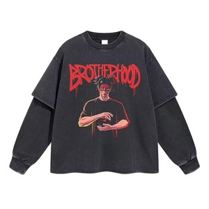T-shirts pour hommes à manches longues à col rond à double couche imprimés sur mesure 100% coton peigné Style de rue à séchage rapide - Product Image 1