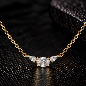 Collar de Tres Piedras de Oro Sólido de 14K con Diamante Cultivado en Laboratorio de Corte Ovalado, Piedra Lateral en Forma de Pera, 1.40CT DEF VVS, Certificado IGI, Regalo de Aniversario, ODM - Product Image 1