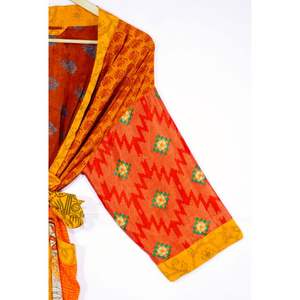 Vintage Women's Silk <b>Kimono</b> <b>Robe</b> Patchwork Floral Comfort Fit <b>Long</b> Lounge Wear Bohemian Style for Summer Sleepwear Autumn Spring - Product Image 5