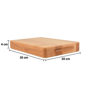 Tabla de cortar de madera de haya 30x20x4 cm, lijada, sin acabar, gruesa, con asas fresadas, venta al por mayor, con logo - Product Image 5