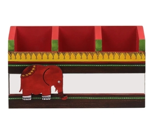 Brown and Red Elephant Three Compartment Desk Organiser/ pen Holder <b>desktop</b> Pencil Cup Office Supplies <b>Organizer</b> Caddy Stand - Product Image 1