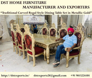 Juego de Comedor Estilo Francés Real, Clásico, Tallado en Madera de Teca, Juego de Comedor de Lujo, Mesa de Comedor Estilo Barroco de Madera de Teca - Product Image 6