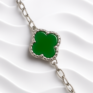 Rhaya Jewels Classic Green <b>Onyx</b> Clover Claw Setting Chain <b>Bracelet</b> Sterling Silver Rhodium Plated Unisex Wedding Party Gift - Product Image 4