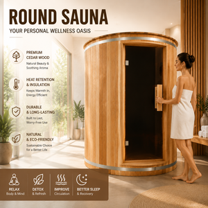 Sauna Redonda de Madera Sólida Moderna, Fabricada por Sauans, para Uso en Villas/Parques, de 2-4 Personas, Disponible en Almacén de EE. UU. - Product Image 1