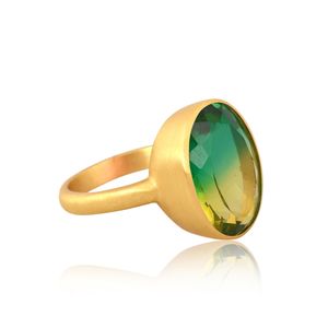 Bio Chrome Doublet Cuarzo Anillo Fabricante 22K Chapado en oro Señoras Moda Latón Anillo Joyería Proveedores - Product Image 3