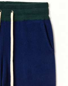 กางเกงสเวตเตอร์ผ้าลูกฟูกของผู้ชายทันสมัยสีน้ำเงินเข้มสวมใส่สบายๆทุกฤดูกาลปรับเอวและข้อเท้าแบบผูกเชือกได้ผ่อนคลาย - Product Image 4