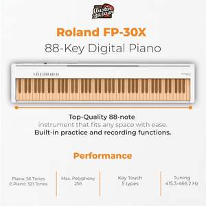 Piano numérique Roland FP-30X 88 touches neuf, blanc, avec support réglable, banc, pédale de sustain et cours de piano en ligne - Product Image 4
