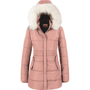 Manteau d'hiver pour femme, col en fourrure de mouton décontracté, imperméable, à capuche, coupe ajustée, veste oversize, 100% duvet de canard blanc, vente en gros - Product Image 1