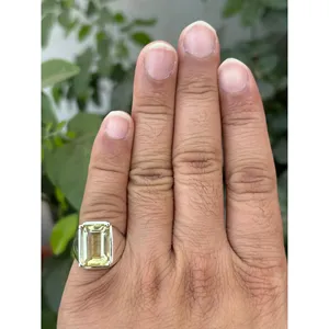 925 <b>Silver</b> Natural Lemon Quartz <b>Ring</b> <b>Emerald</b> Cut Garnet Ruby Rhodium Plated Gemstone <b>Ring</b> for Everyday Wear Fine Fashion Jewelry - Product Image 3