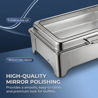 Plat à chafing dish élégant plaqué or, chauffe-plat en acier inoxydable avec couvercle en verre transparent pour la restauration de luxe