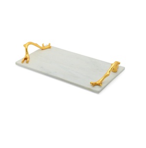 Vente en gros de plateaux en marbre pierre naturelle plateaux de service tasse gâteau ensemble décoration intérieure pour hôtel pour poignée en laiton - Product Image 1