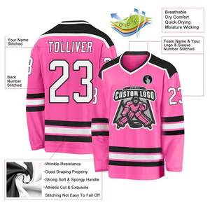 Equipo deportivo rosa de alta calidad Logotipo personalizado Sublimación Impreso/Bordado American Ice Hockey Jersey 100% Poliéster - Product Image 3
